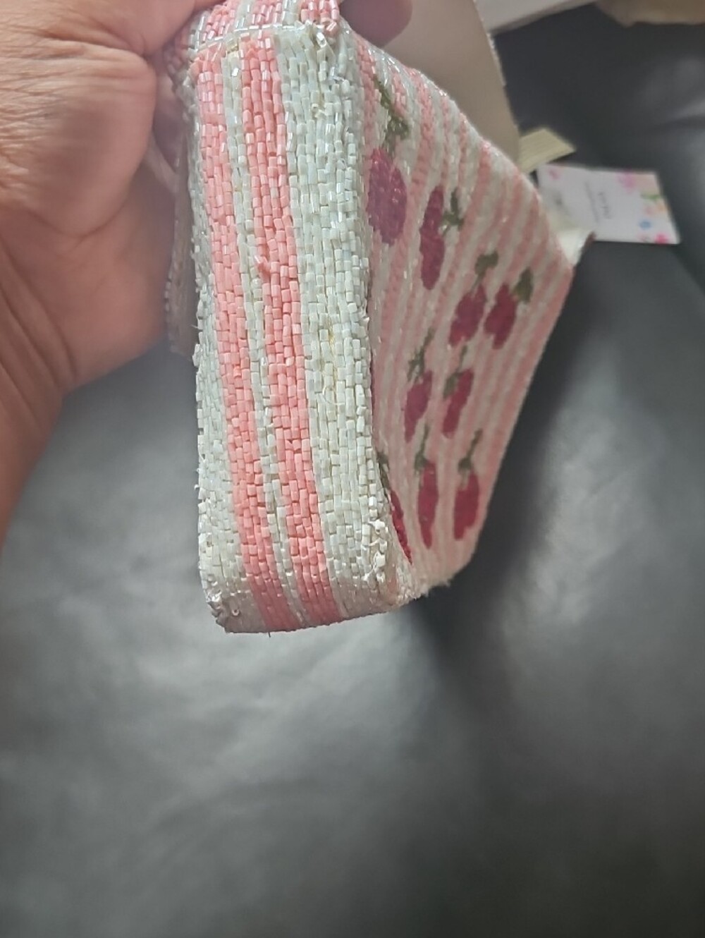 Cherry Beaded Shoulder Bag - Pink Stripe - Picture 5 of 7